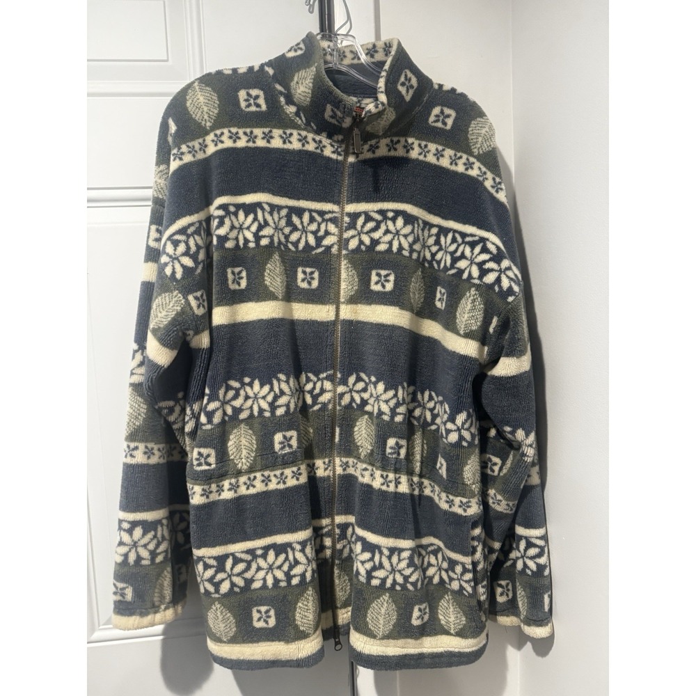 Vintage‎ Alps Fine Apparel Women's Nordic Fleece Zip Jacket Cream Gray L Acrylic